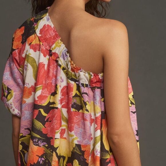 Anthropologie Yukiko Noritake One-Shoulder Mini Shift Dress size medium - Picture 3 of 9